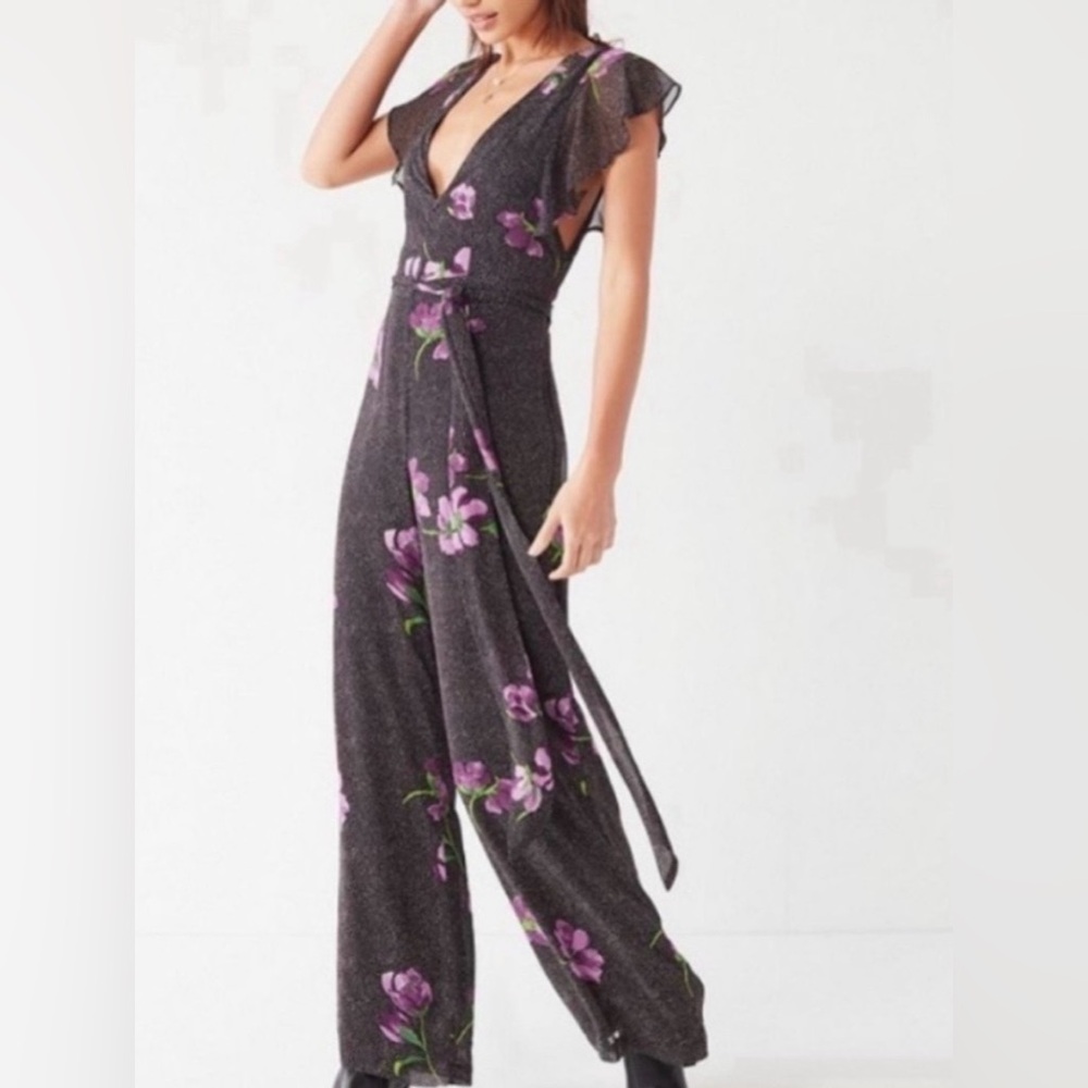 Urban Outfitters Backless Floral Black Jumpsuit